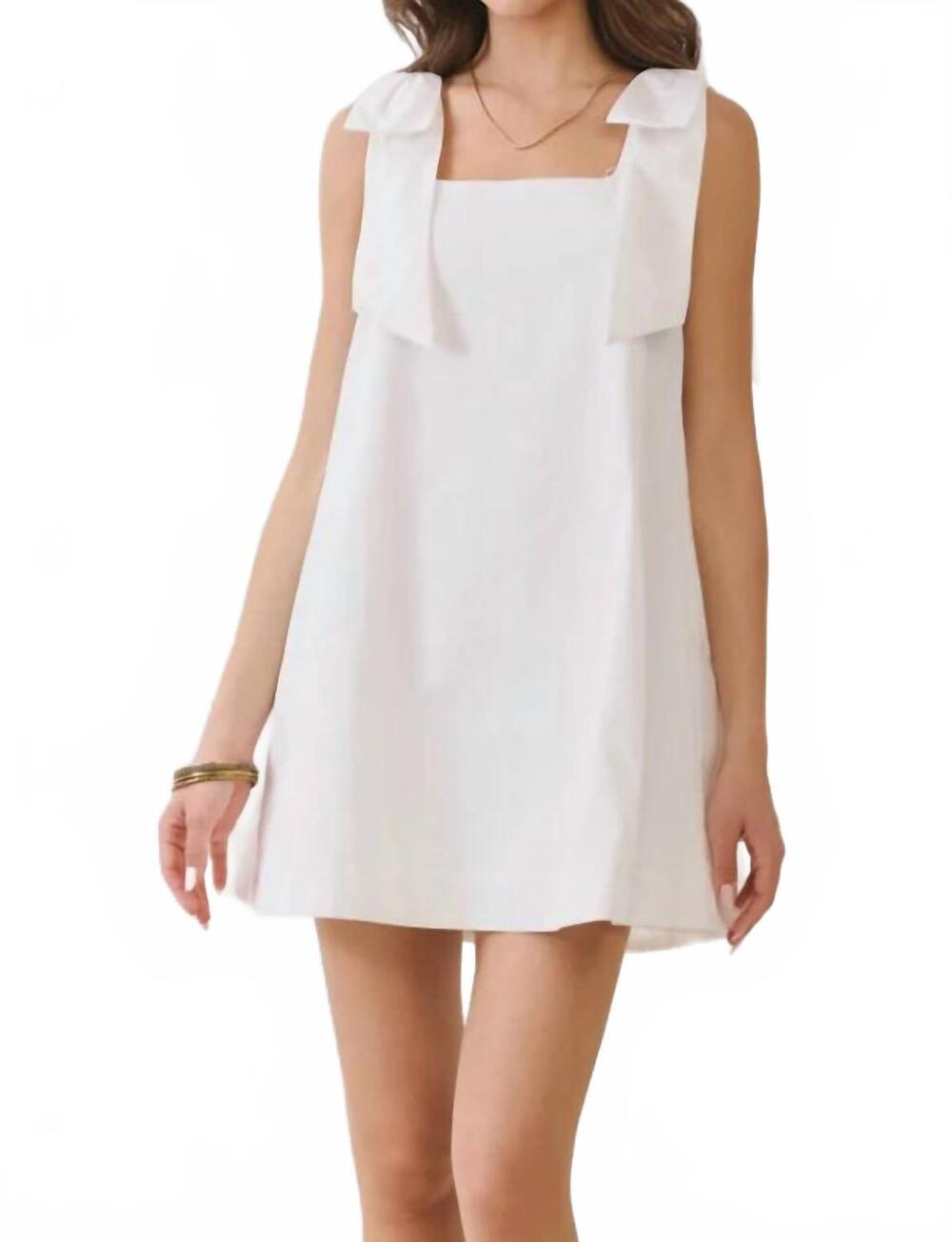 NEW TCEC bow shoulder mini dress in white